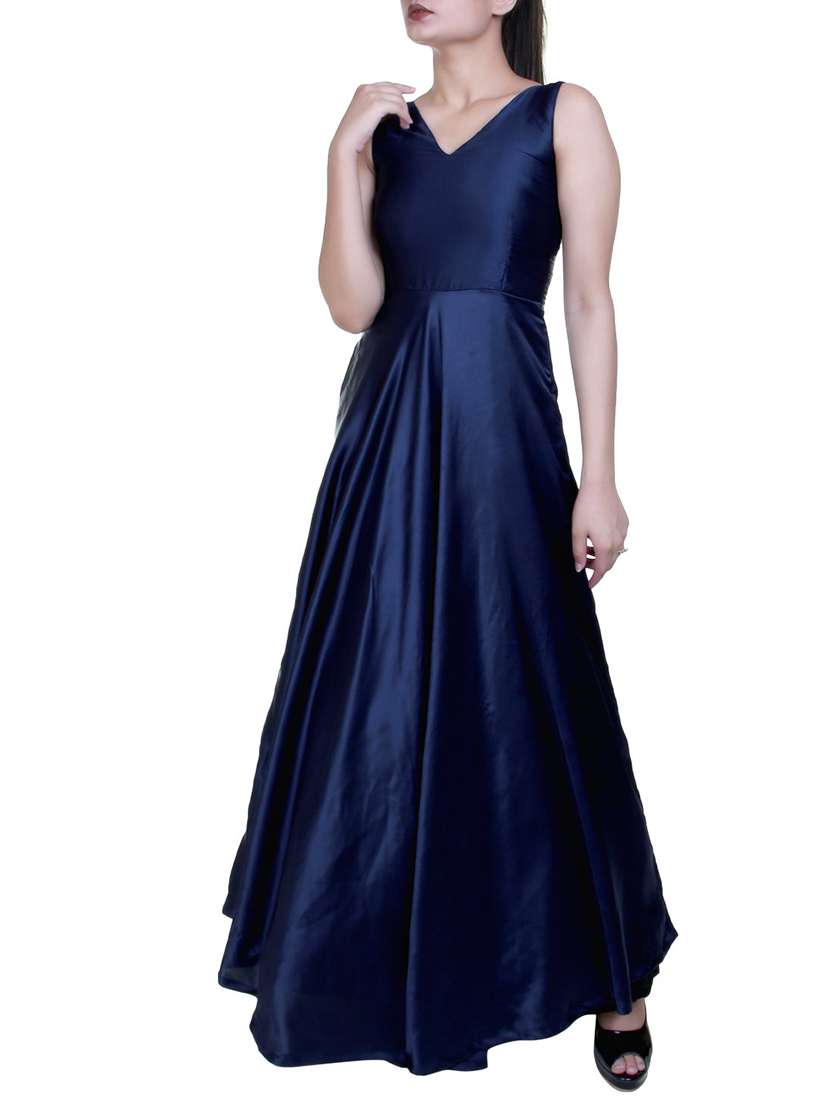 flared satin sleeveless gown