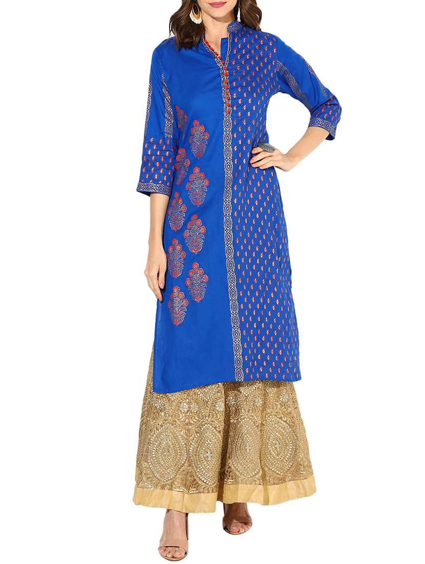 straight block print kurta
