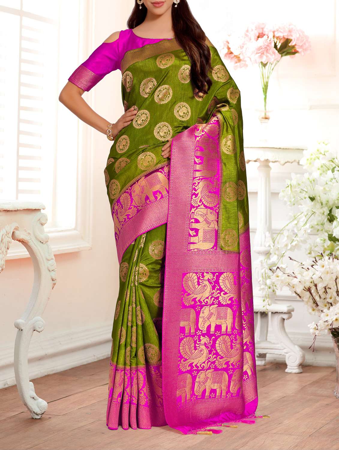 contrast border conversational kanjivaram saree