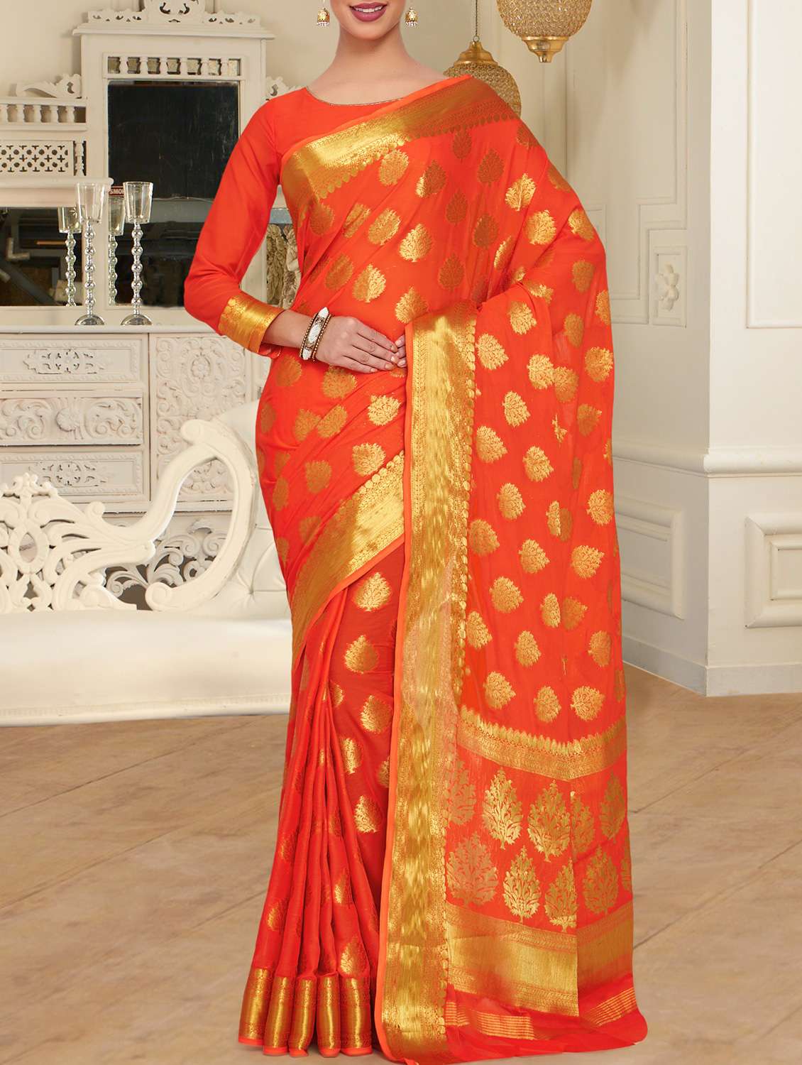 gold zari motif kanjivaram saree