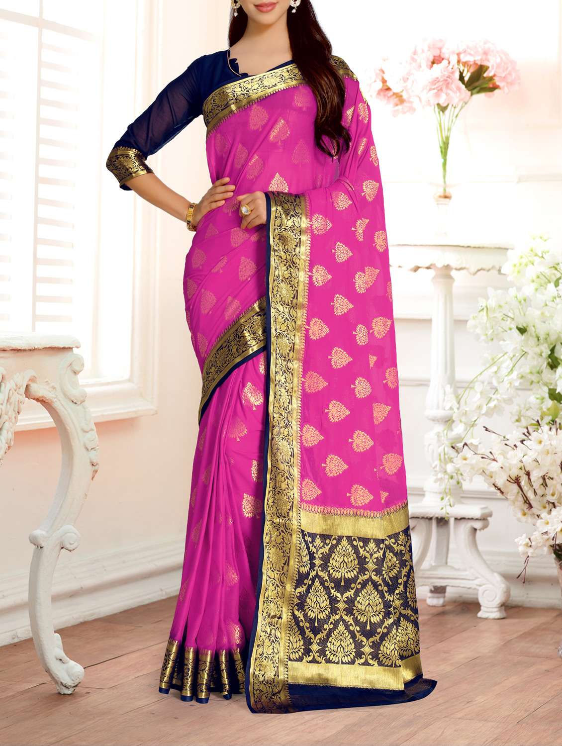 contrast zari pallu kanjivaram saree