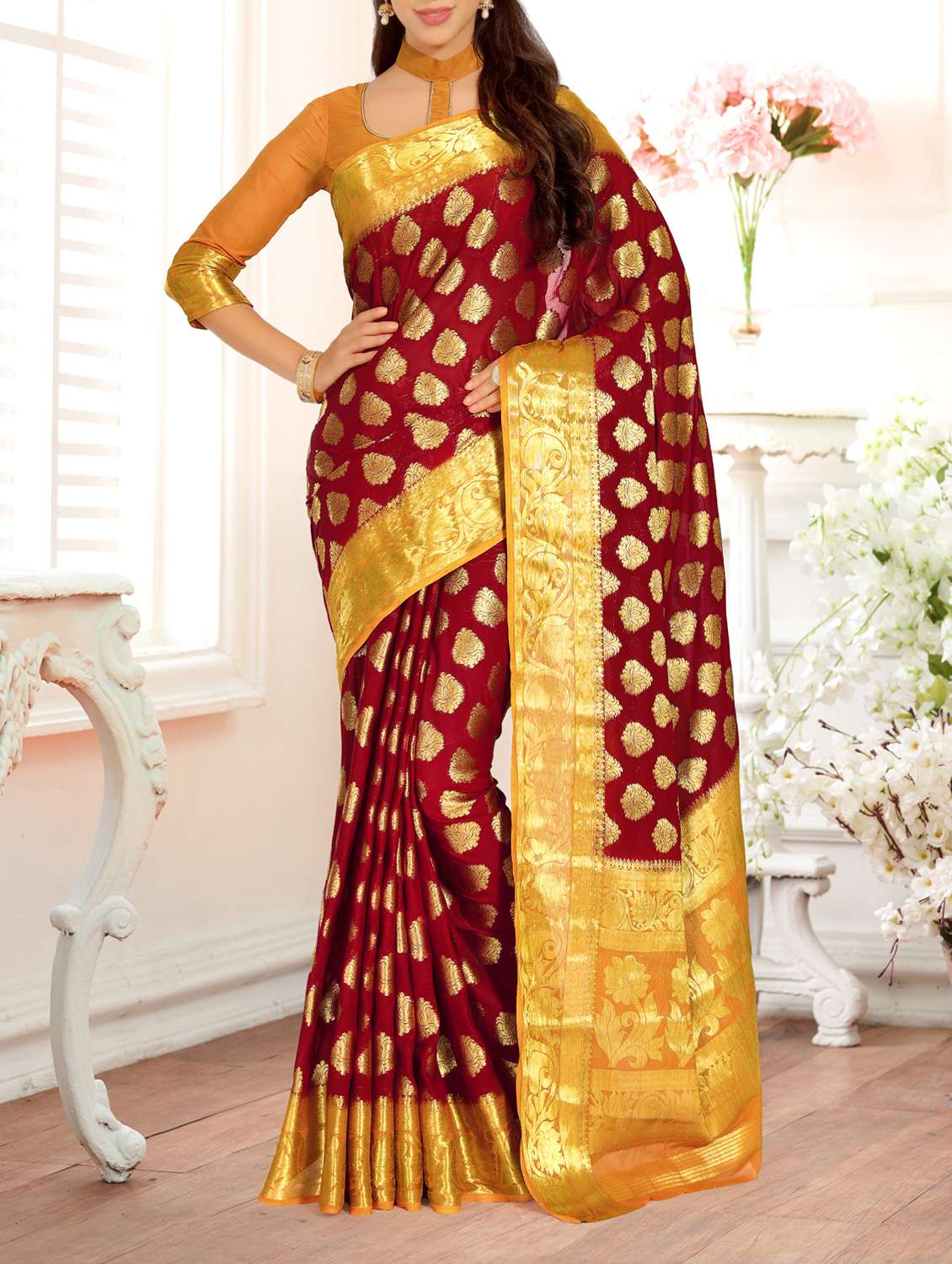 gold zari motif kanjivaram saree
