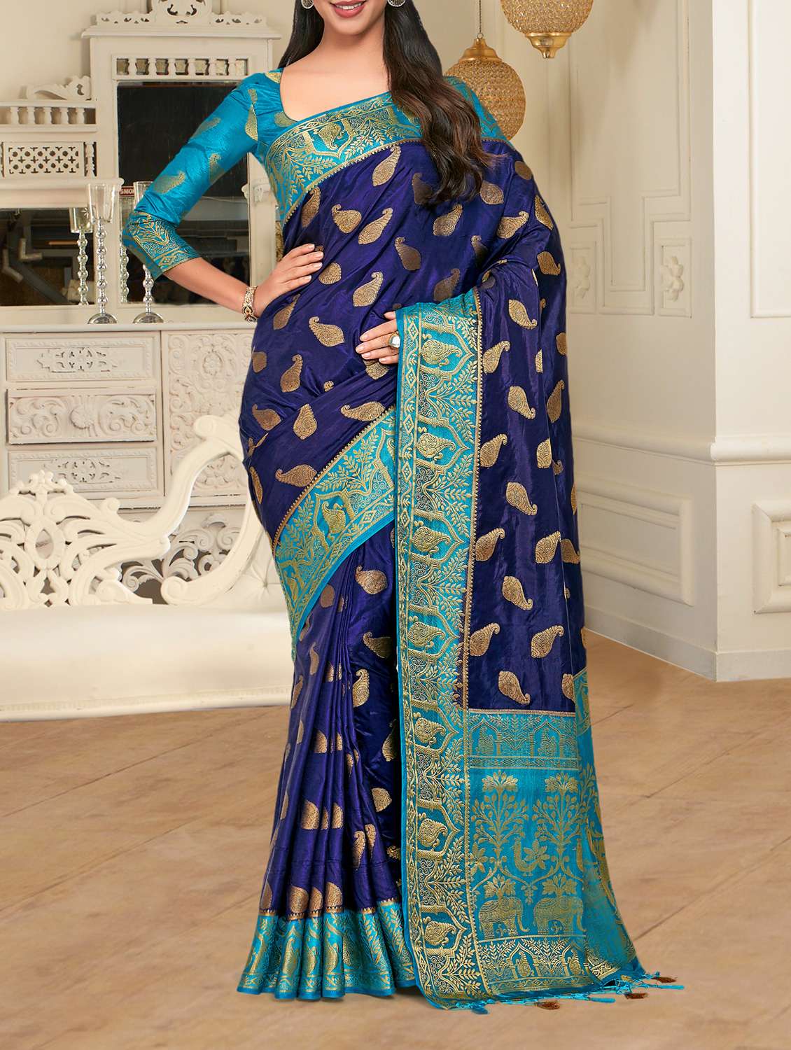 gold zari motif kanjivaram saree