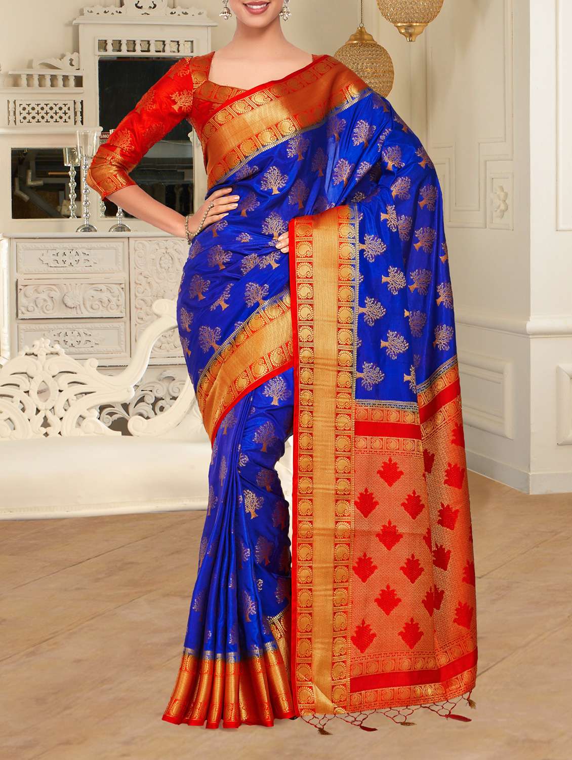 women's self design blue colored saree with blouse