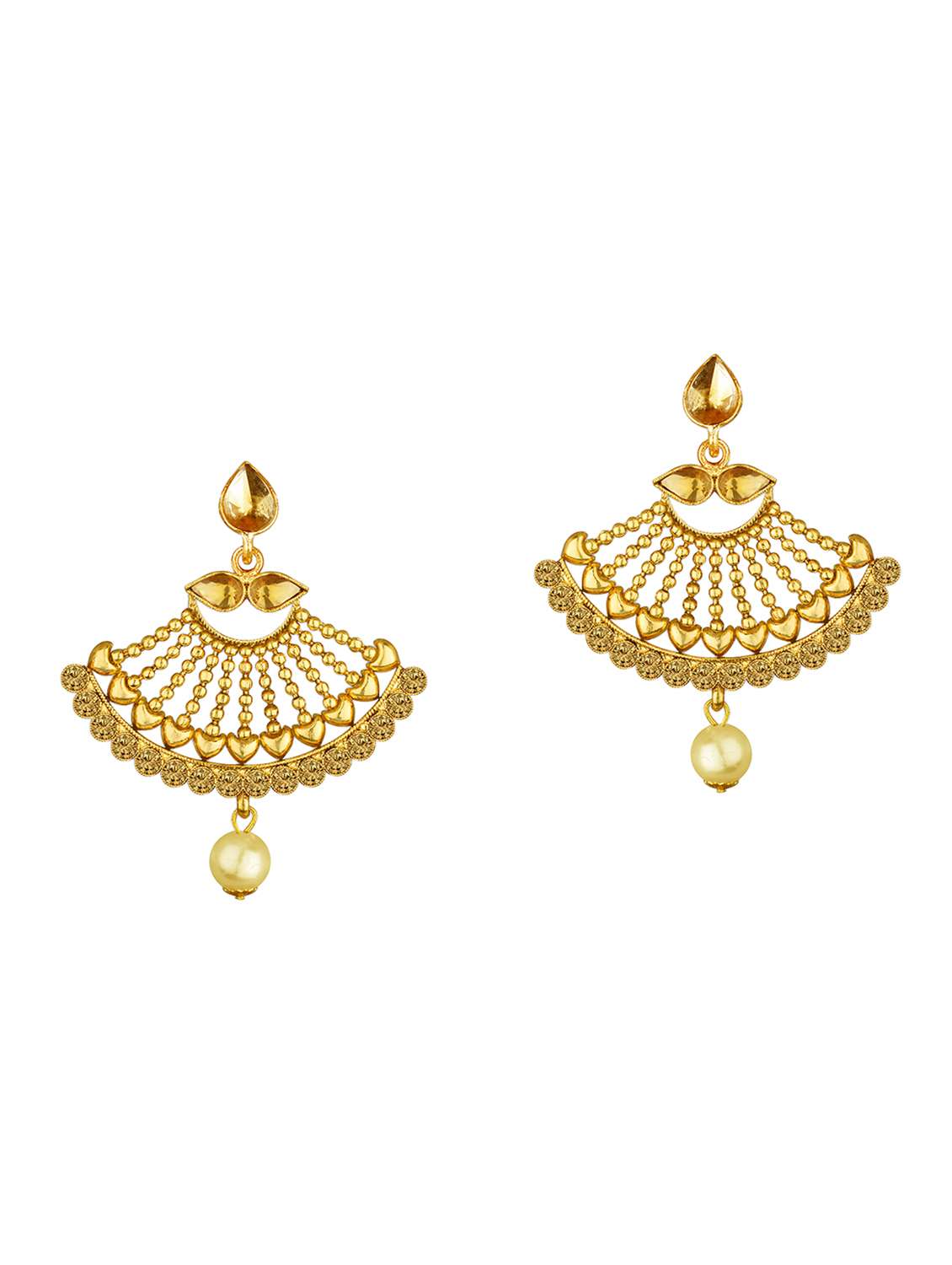 gold tone pearl earrings & maangteeka set - 15464667 - Standard Image - 2