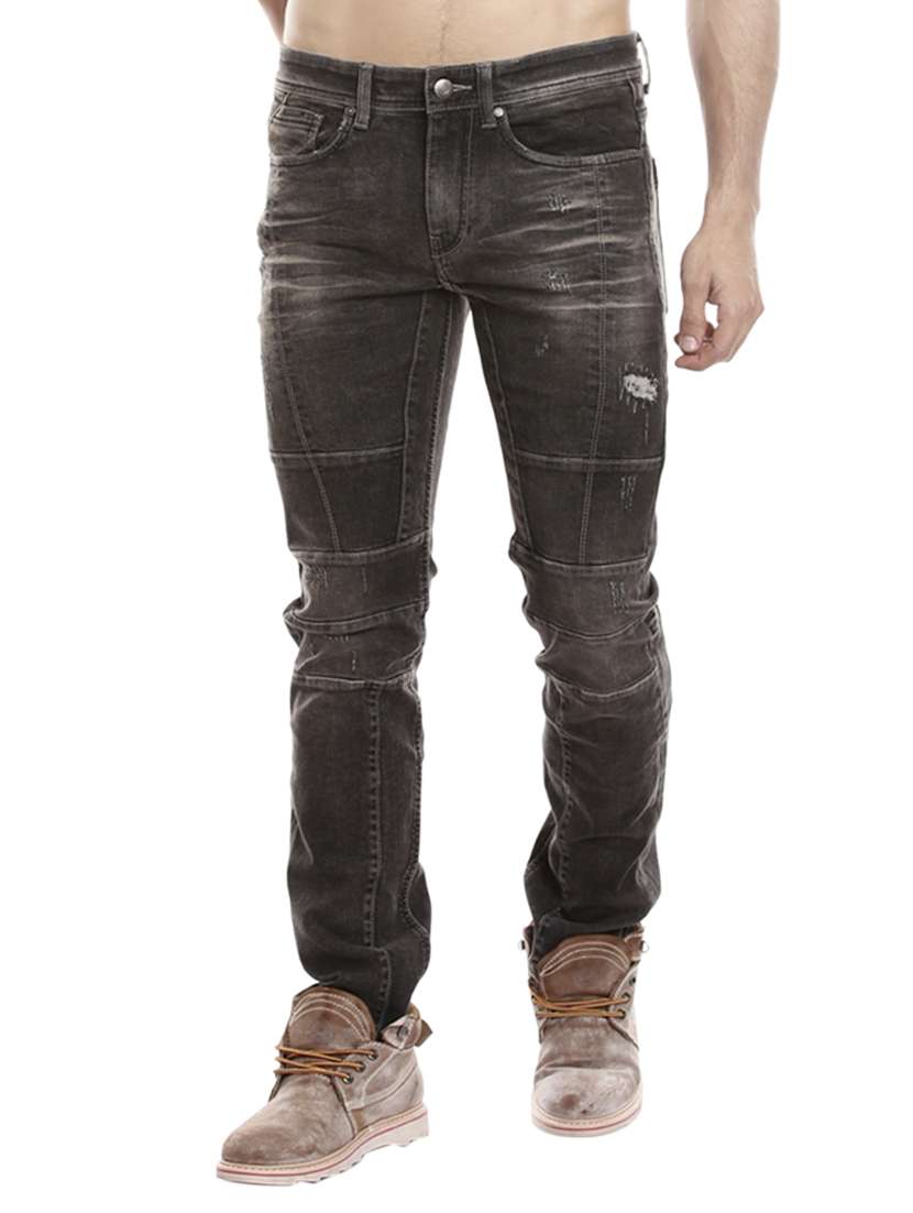 brown cotton biker denim