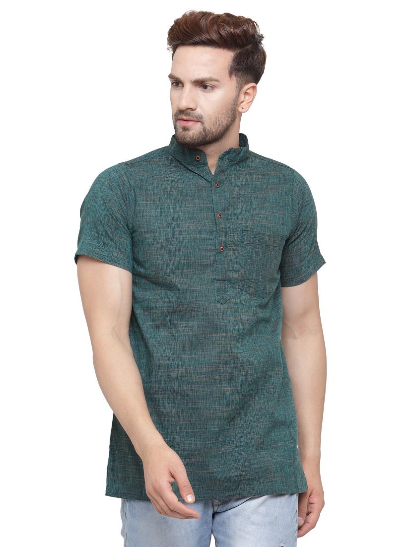 green cotton short kurta - 15466044 - Zoom Image - 0