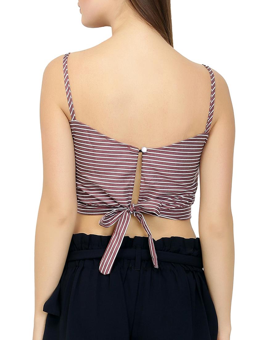 tie knot back striped crop top - 15468150 - Standard Image - 2
