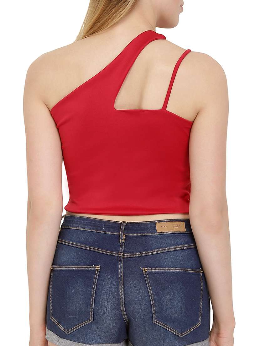 single shoulder cutout detail crop top - 15468152 -  Standard Image - 2