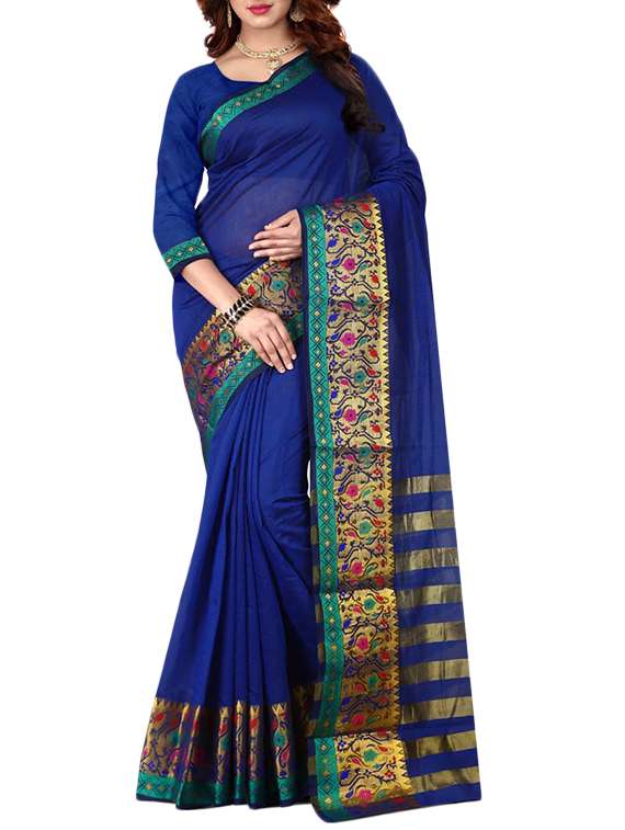 striped zari pallu woven saree with blouse