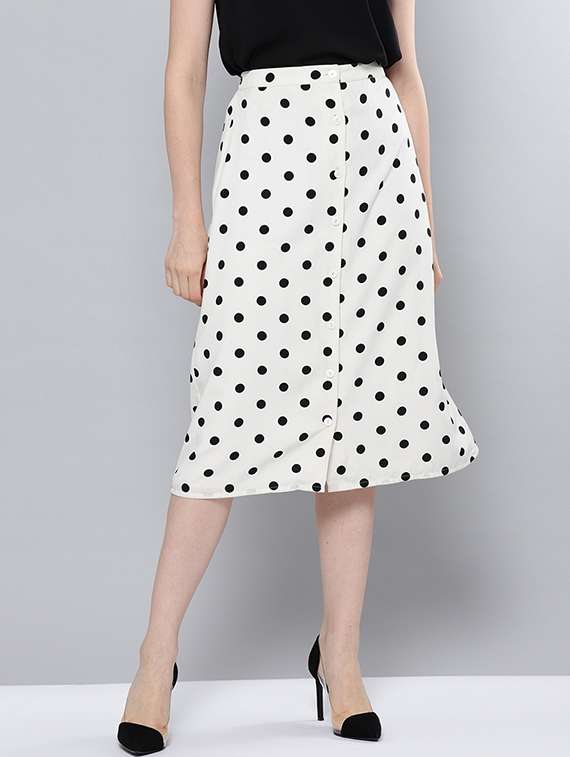 polka dotted button down skirt