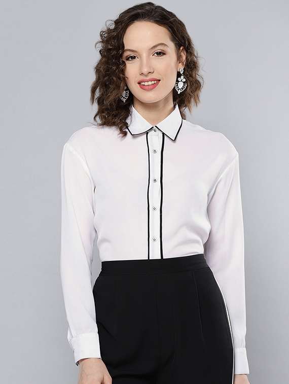 contrast piping long sleeved shirt