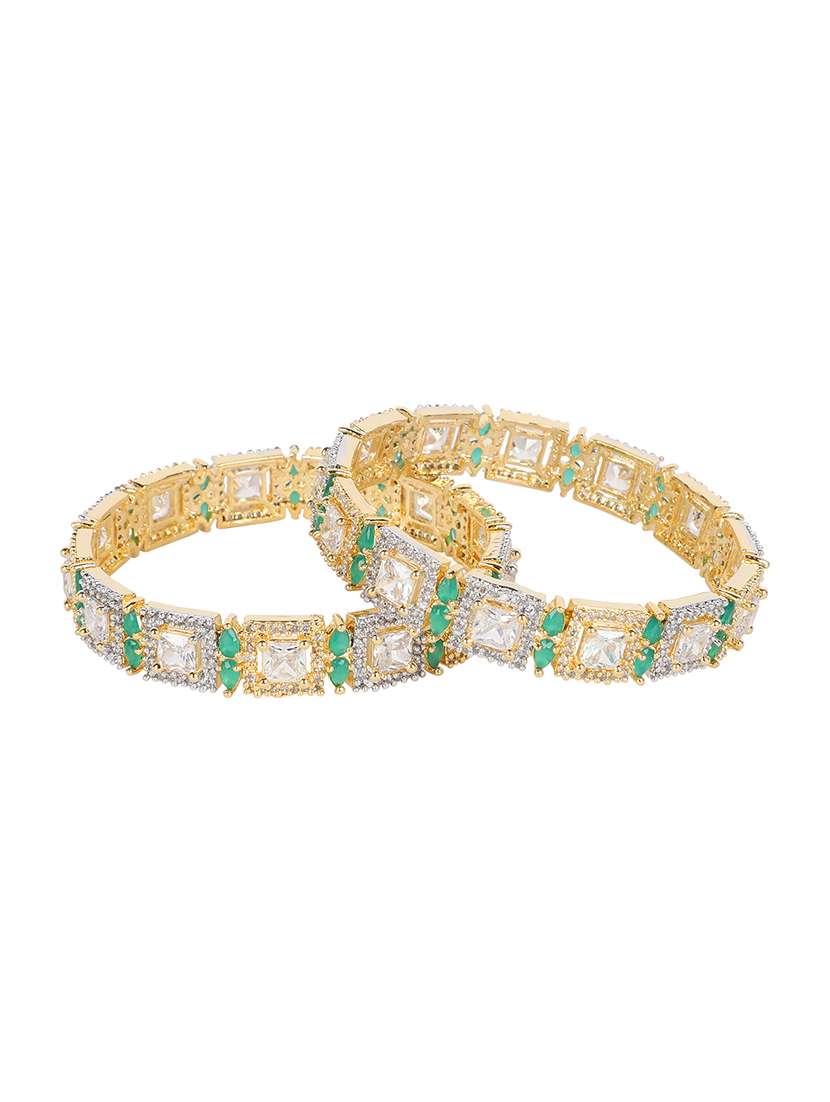 green gold tone stone bangles