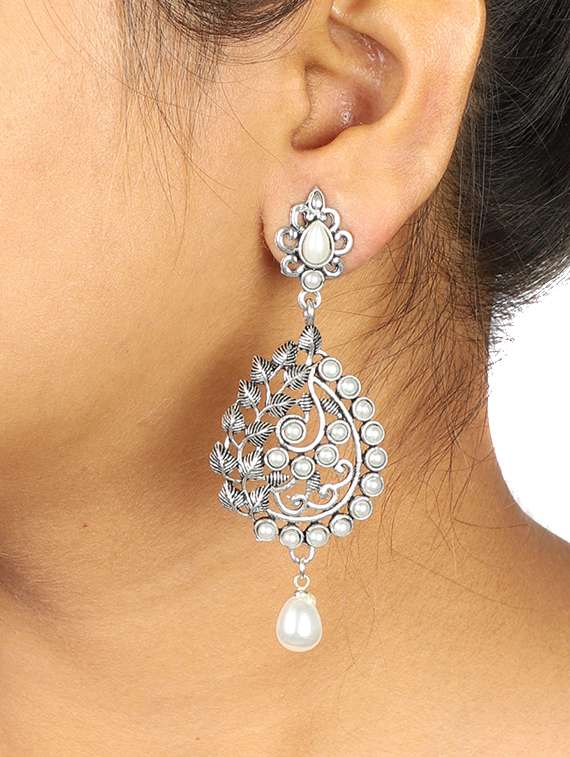 white silver tone oxidized earrings