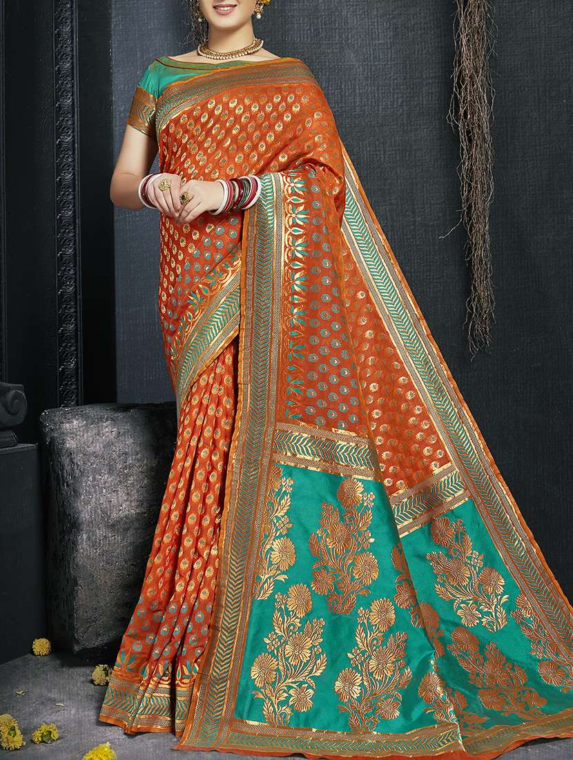 women's self design orange colored saree