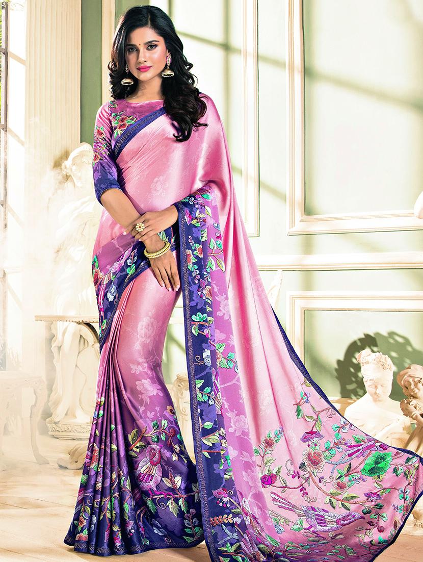 conversational embroidered pink saree with blouse