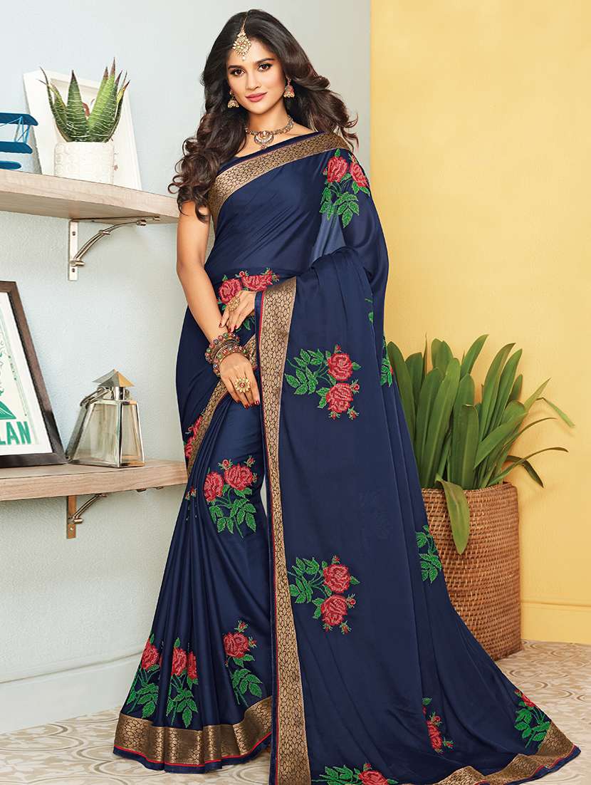 golden border embroidered saree with blouse