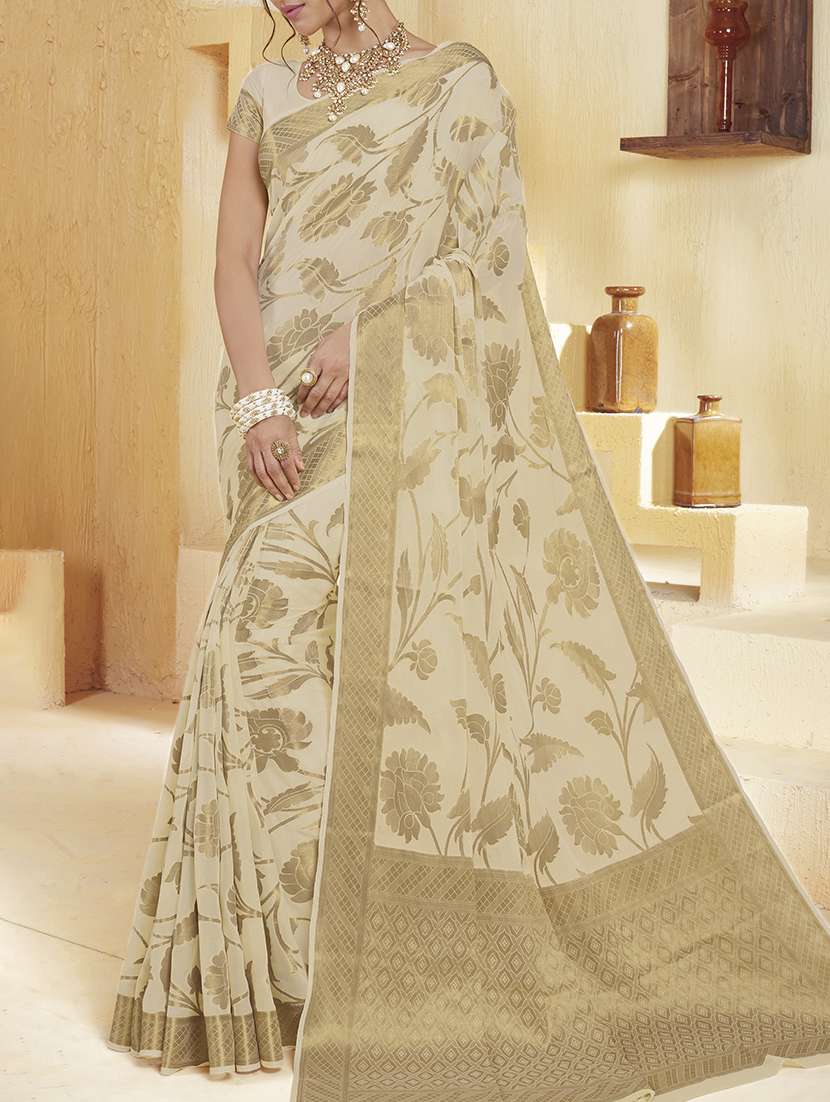 floral zari motif banarasi saree with blouse