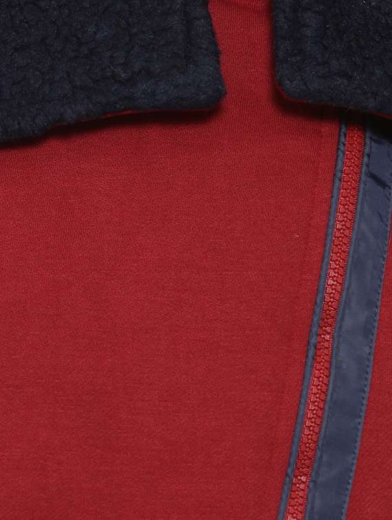 Terrycloth Detail Collar Zip Up Jacket
