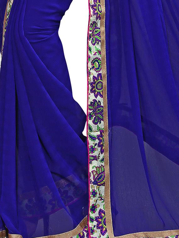 women's bordered navy blue colored saree with blouse - 15476058 - Standard Image - 2