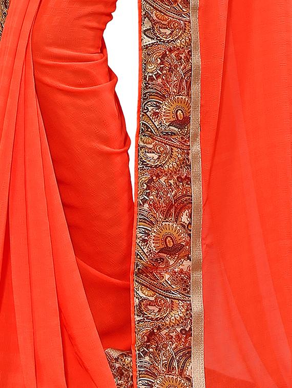 women's bordered orange colored saree with blouse - 15476059 - Standard Image - 2