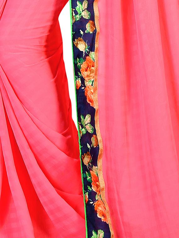 women's bordered pink colored saree with blouse - 15476079 - Standard Image - 2