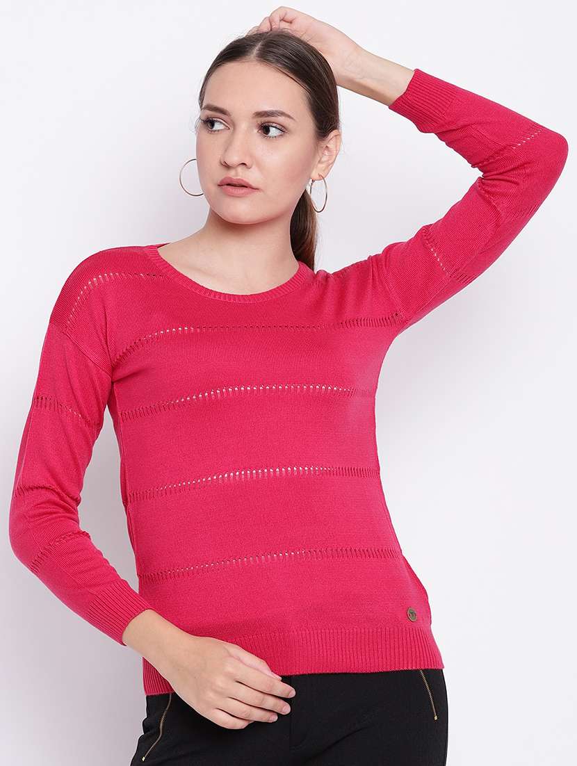 pointelle knit woolen pullover