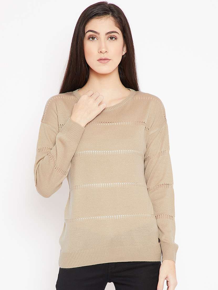 pointelle knit woolen pullover