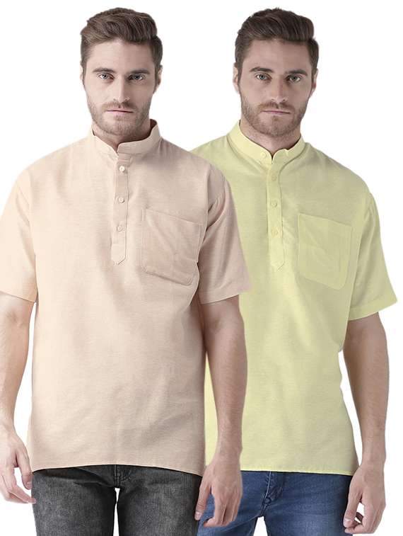 multi colored khadi short kurta (set of 2)