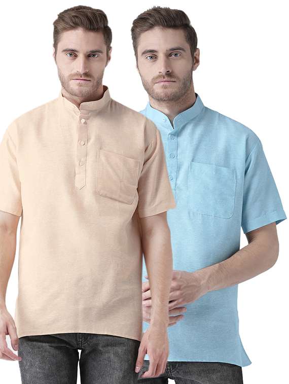multi colored khadi short kurta (set of 2)