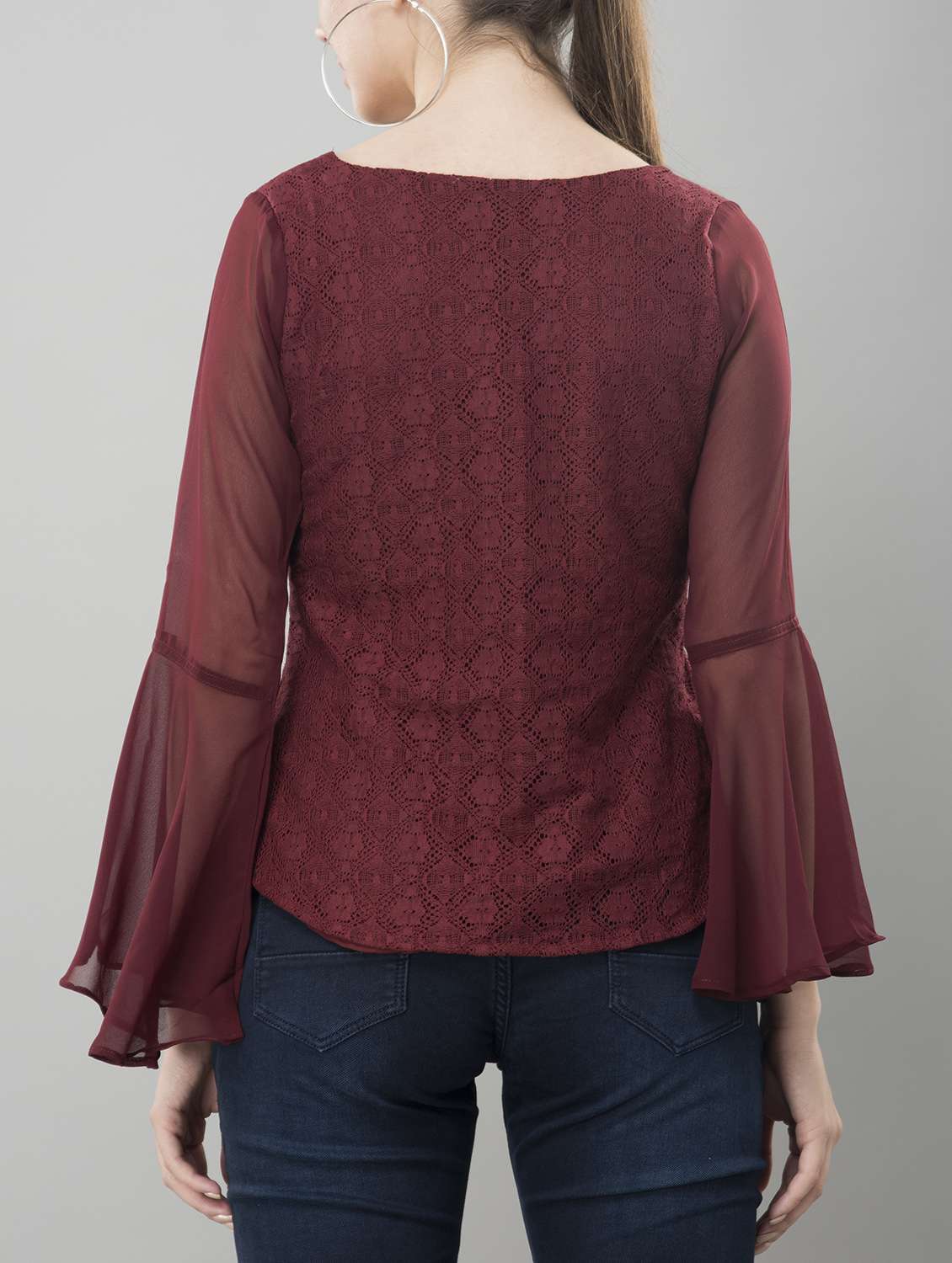 sheer bell sleeved lace top - 15478513 - Standard Image - 2