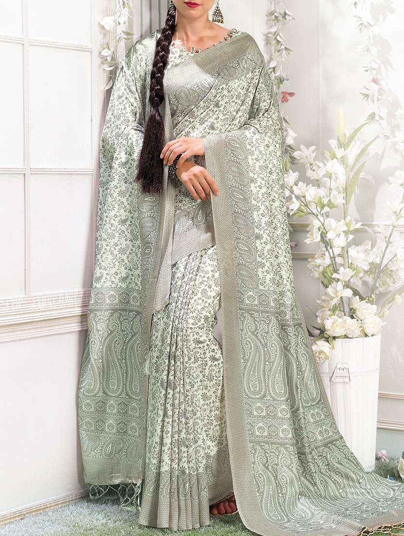 kalamkari printed white saree with blouse