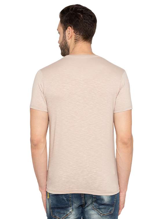 beige cotton chest print t-shirt - 15480498 -  Standard Image - 2