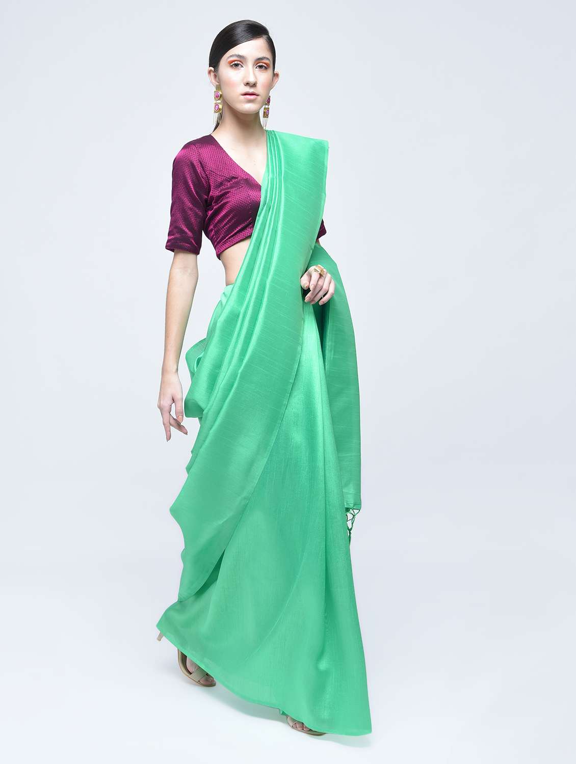 tassels pallu plain turquoise saree