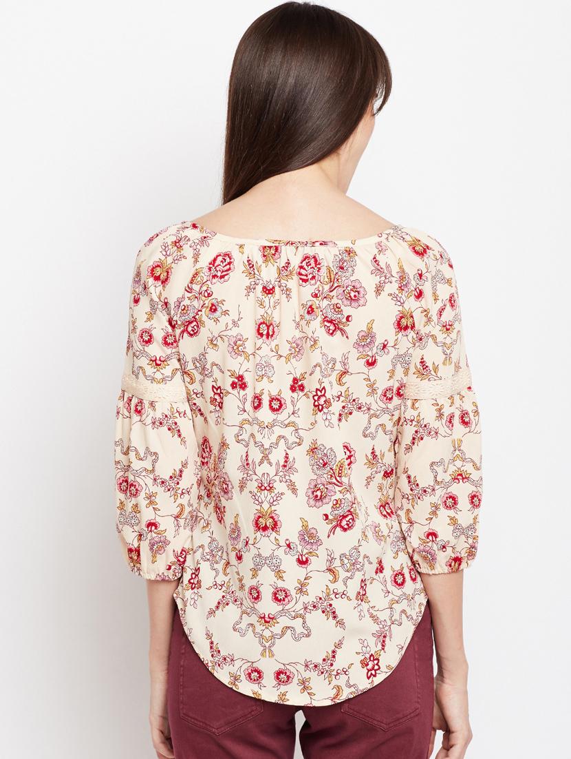 lace detail printed peasant top - 15482677 - Standard Image - 2