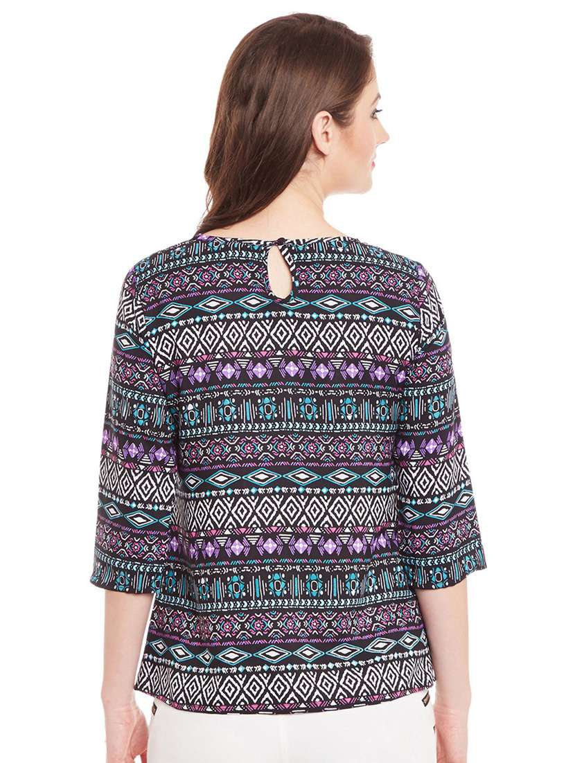 round neck aztec print regular top - 15482693 -  Standard Image - 2