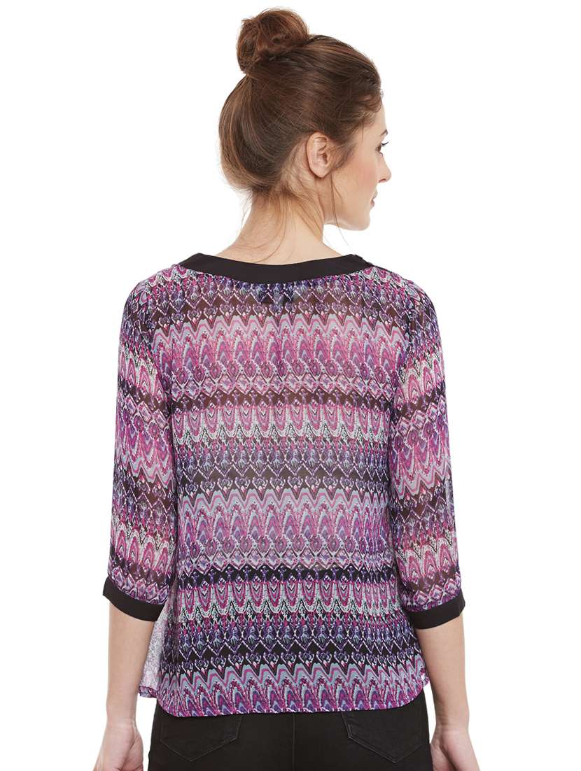 round neck sheer printed top - 15482698 -  Standard Image - 2