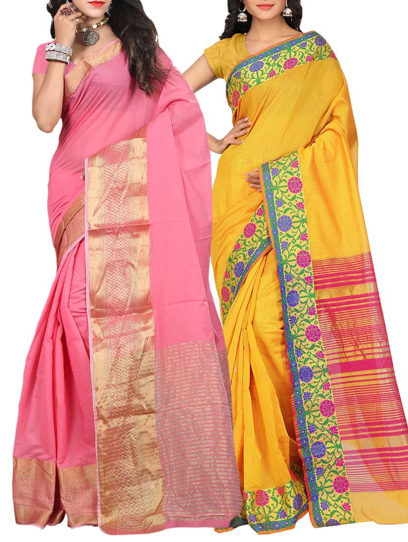 set of 2 zari bordered saree with blouse