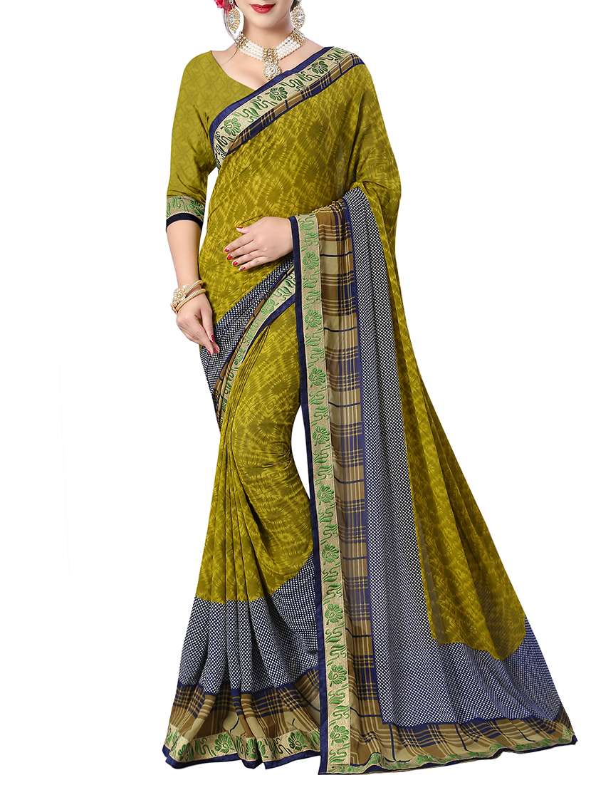 women's tie & dye olive colored saree with blouse