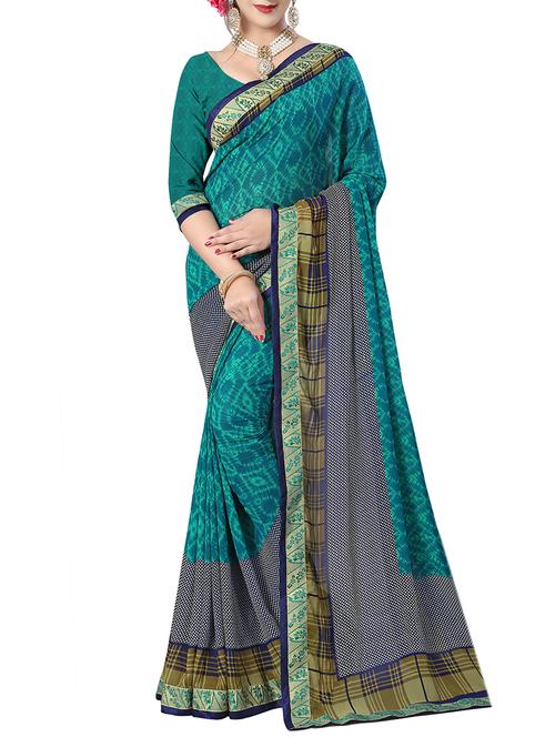 women's tie & dye turquoise colored saree with blouse - 15484568 - Standard Image - 0