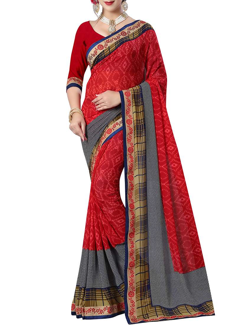 women's tie & dye red colored saree with blouse - 15484570 - Zoom Image - 0