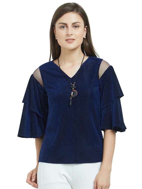 mesh panel layered sleeve top