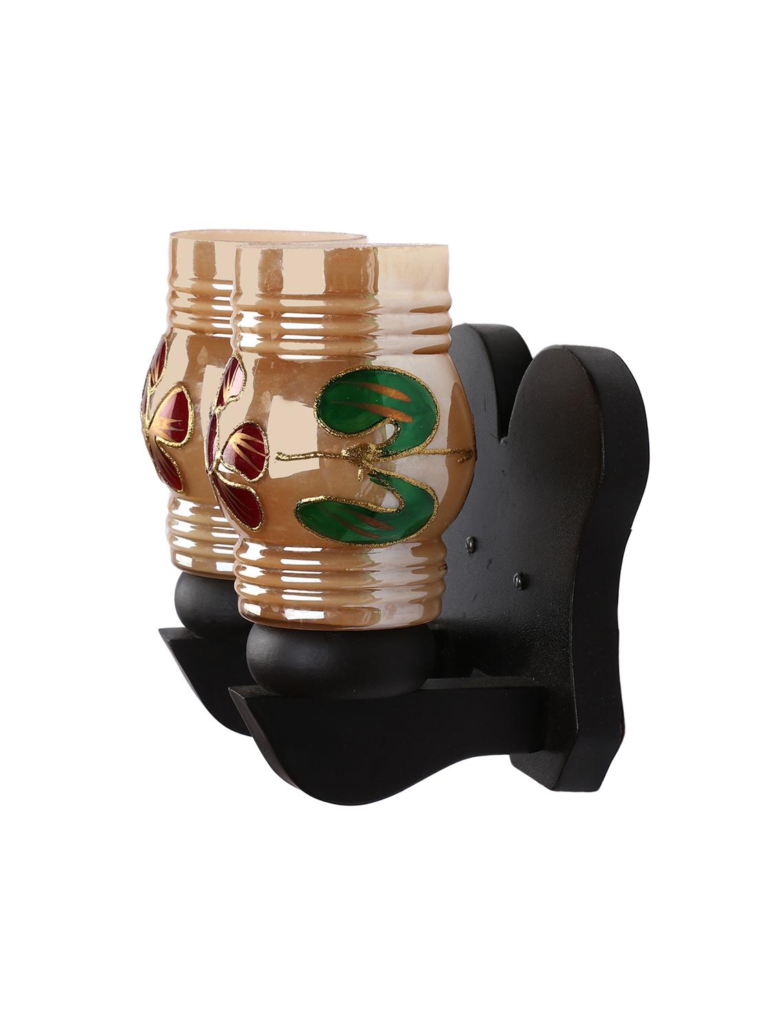 new stylish twins hand decorative colorful glass wall lamp light with royal wooden fitting dn-2wa34 - 15489712 - Standard Image - 2