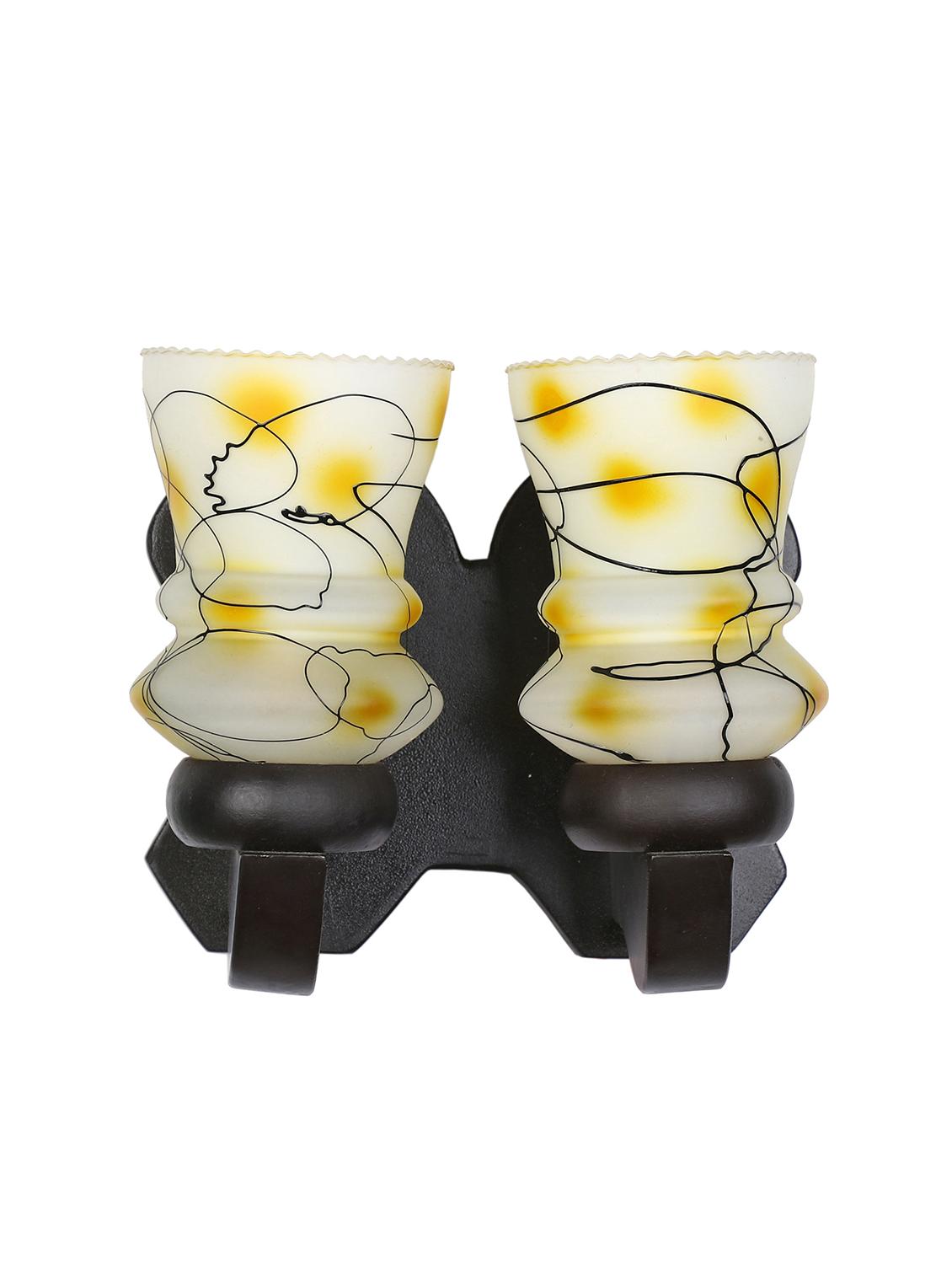 stylish twins hand decorative colorful glass wall lamp light with royal wooden fitting (set of two) dn-2wa143 - 15489861 - Standard Image - 2