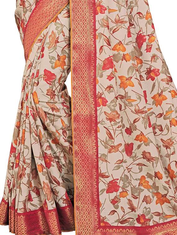 Ditsy Floral  Tussar Silk Saree With Blouse