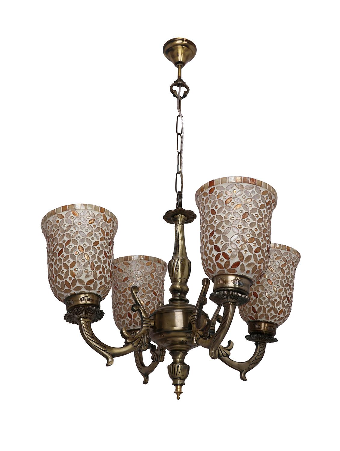 royal chandelier decorate with chips & beeds glass for magical & romantic lighting effect ,4 light ceiling pandent lamp - 15490402 - Standard Image - 2