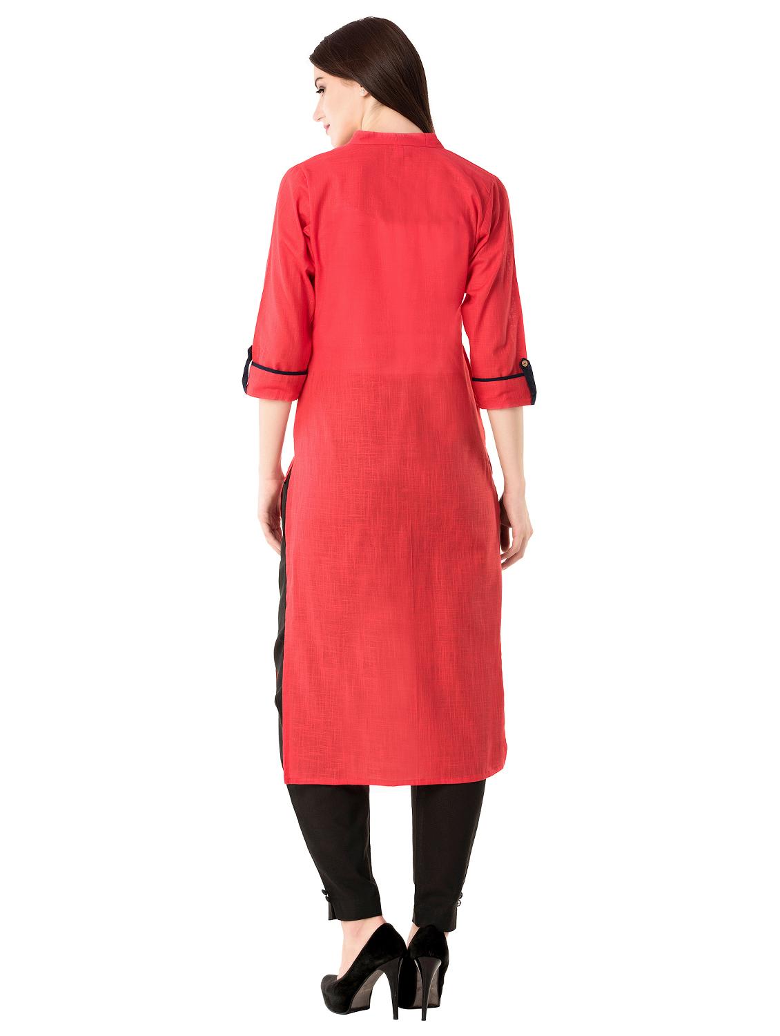 rose red straight kurta - 15493095 - Standard Image - 2