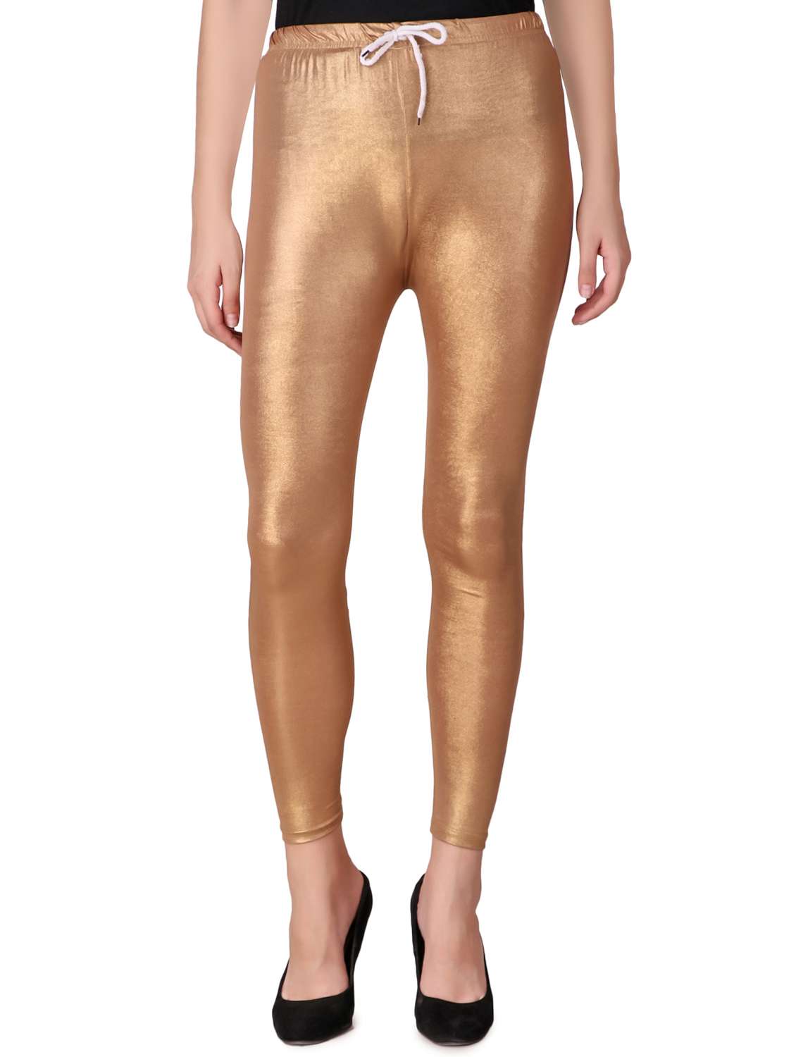 metallic drawstring waist legging