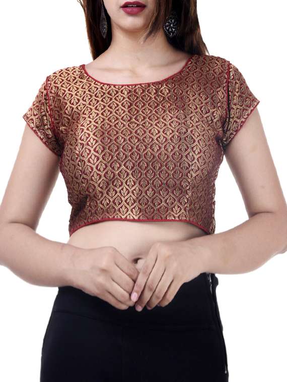 brown silk brocade blouse
