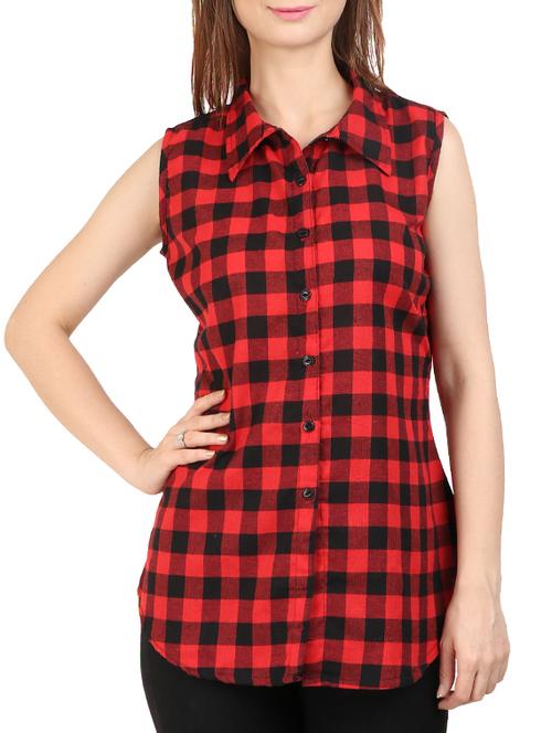checkered sleeveless shirt - 15494297 - Standard Image - 0